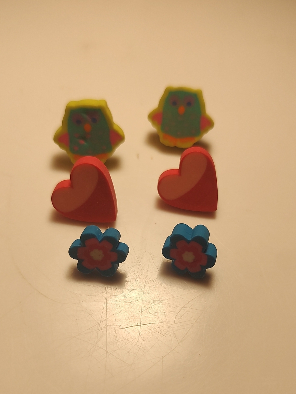 Kids Heart, Flower & Owl Earrings Lot X 3